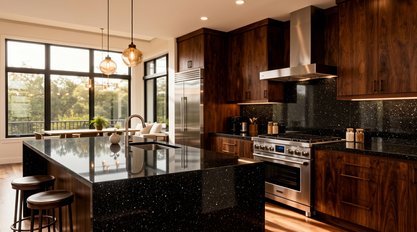 Kitchen with Black Granite countertops — AI visualization preview